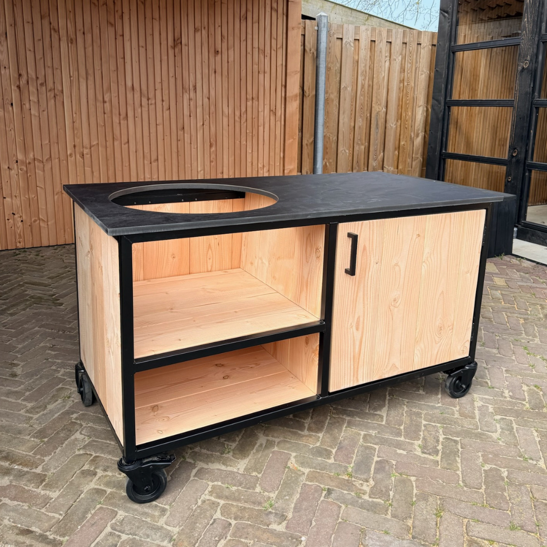 Buitenkeuken Douglas en staal met opbergkast en Zwart HPL werkblad - Lengte 150 cm - Afbeelding 3
